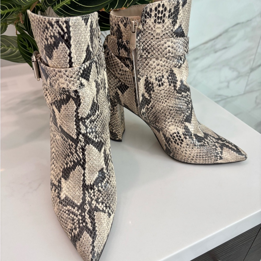 Sam Edelman Black and Cream Snakeskin Ankle Booties